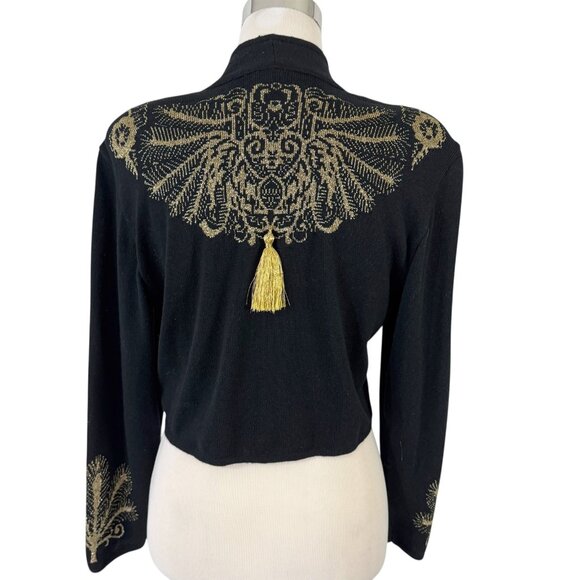 Mondi Black Sweater Gold Metallic Embroidery Tassels EU Size 36 Made Yugoslavia - Picture 6 of 9
